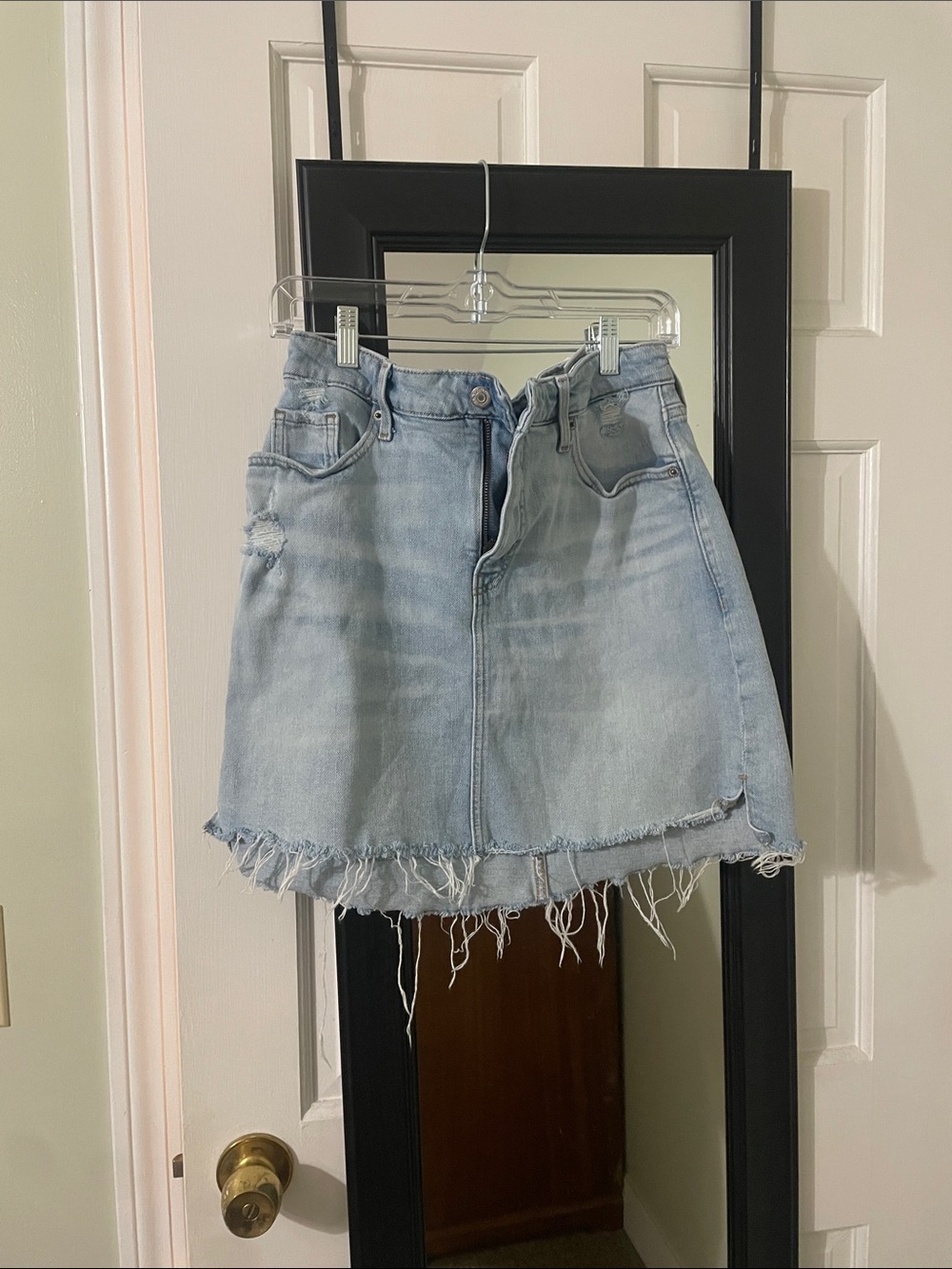 Old Navy Light Blue Denim Frayed Mini Skirt
